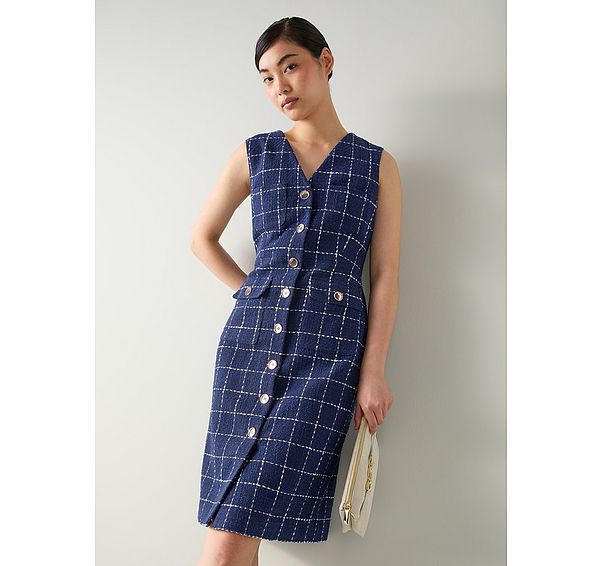 l.k. bennett Vita Blue & Navy Check Tweed Pocket Detail dress