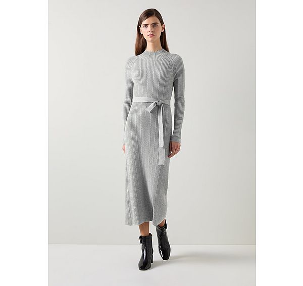 l.k. bennett West Mid Grey Melange Cable Stitch Dress