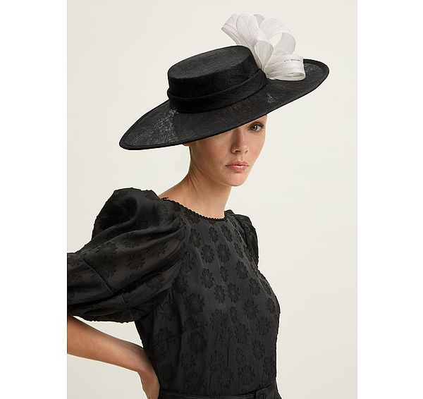 l.k. bennett Willow Black and White Wide Brim Ribbon Detail Hat
