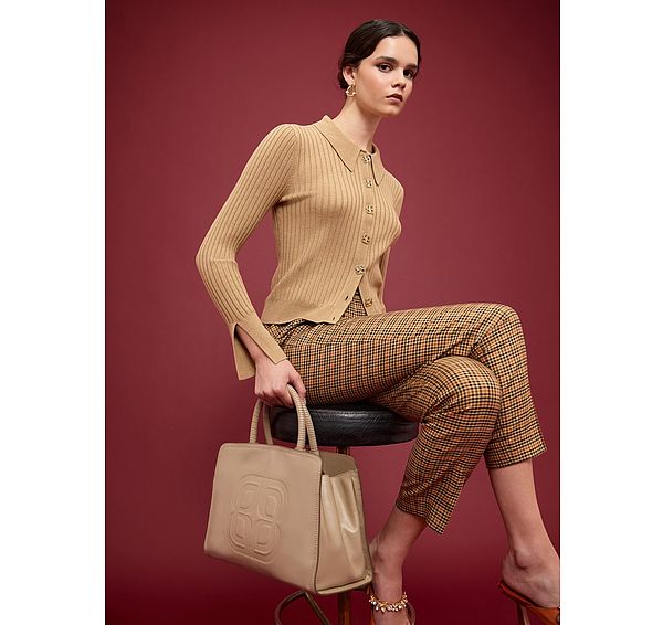 l.k. bennett Willow Camel Cotton Rib Collar Cardigan