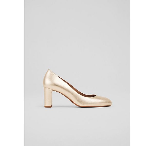 l.k. bennett Winola Gold Metallic Suede Round Toe Court Heels