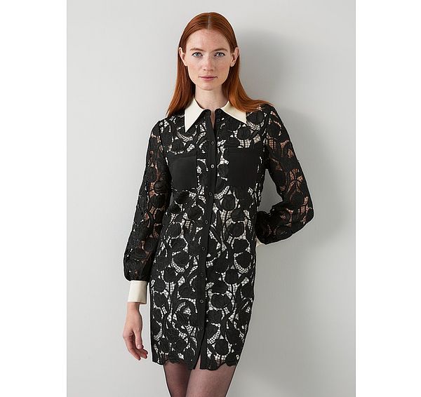 l.k. bennett Yvette Black Birch Floral Embroidery Shirt Dress