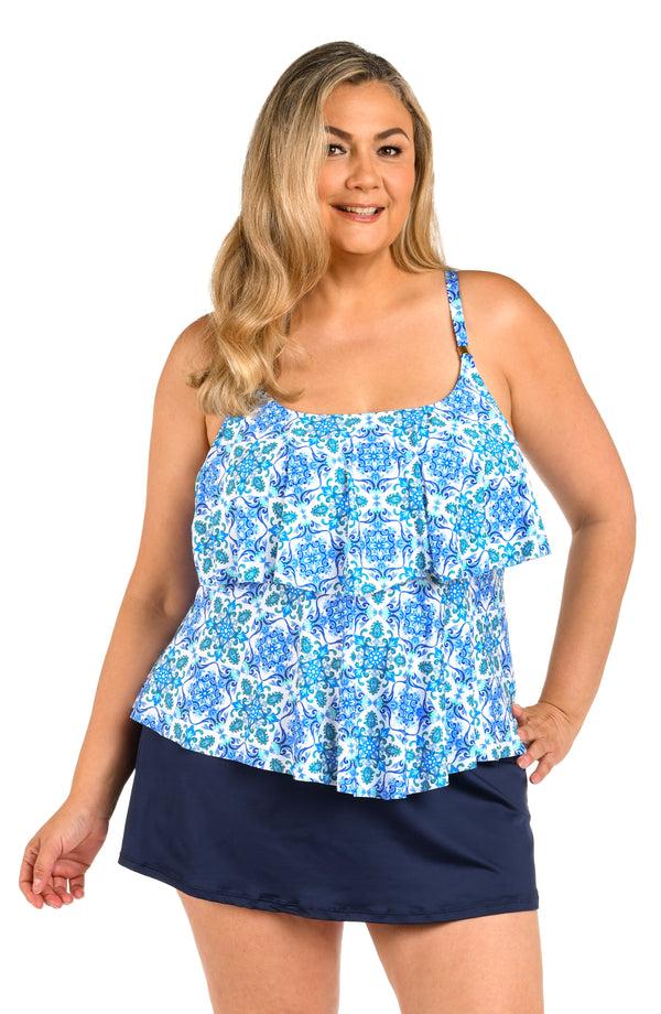 La Blanca 24th & Ocean Beachside Tile Two Tiered Tankini Top - FINAL SALE