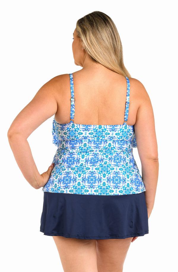 La Blanca 24th & Ocean Beachside Tile Two Tiered Tankini Top - FINAL SALE