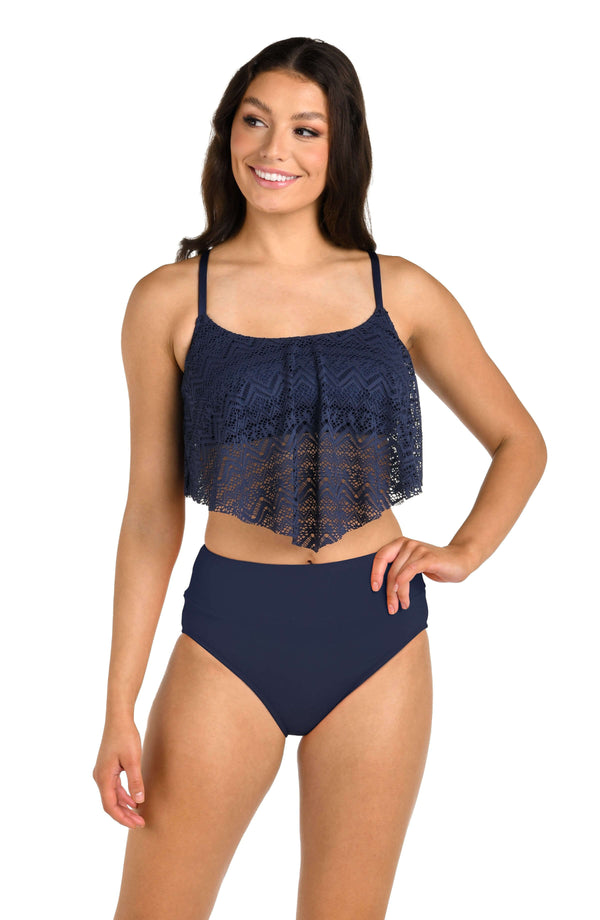 la blanca 24th & Ocean Cecily Crochet Handkerchief Flounce Midkini Top - FINAL SALE