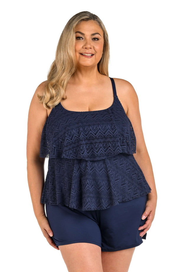 La Blanca 24th & Ocean Cecily Crochet Two Tiered Tankini Top - FINAL SALE