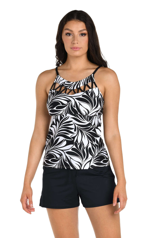 La Blanca 24th & Ocean Floating Palms Strappy High Neck Tankini Top - FINAL SALE