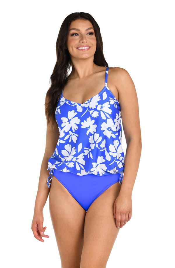 la blanca 24th & Ocean Marseille Floral Underwire V-Neck Blouson Tankini Top - FINAL SALE