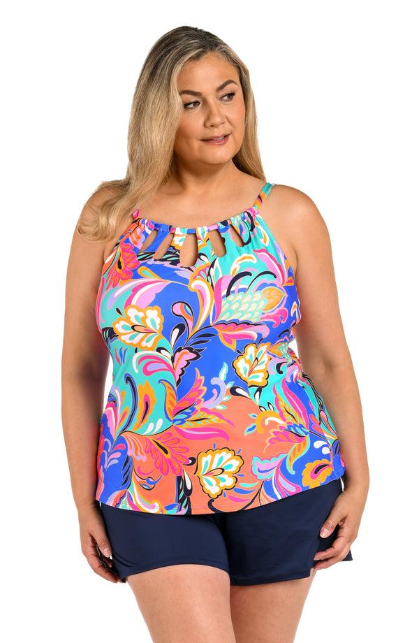 La Blanca 24th & Ocean Prima Paisley Underwire Cutout High Neck Tankini Top - FINAL SALE
