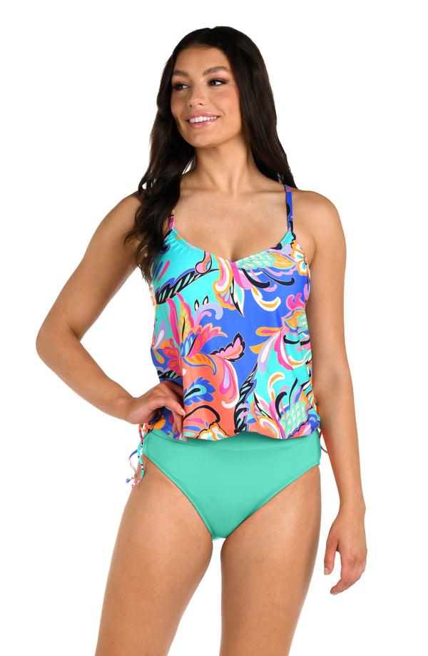 la blanca 24th & Ocean Prima Paisley Underwire V-Neck Blouson Tankini Top - FINAL SALE