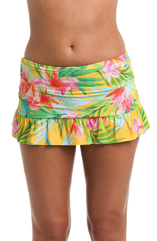 la blanca Calypso Bloom Ruffle Skirted Bottom - FINAL SALE