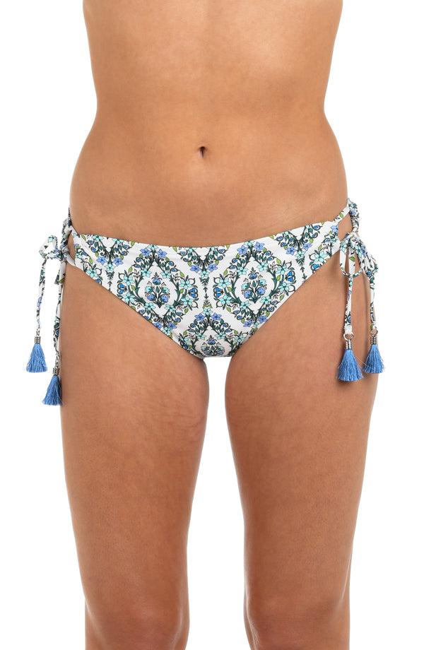 la blanca Deja-Blue Diamond Side Tie Hipster Bottom