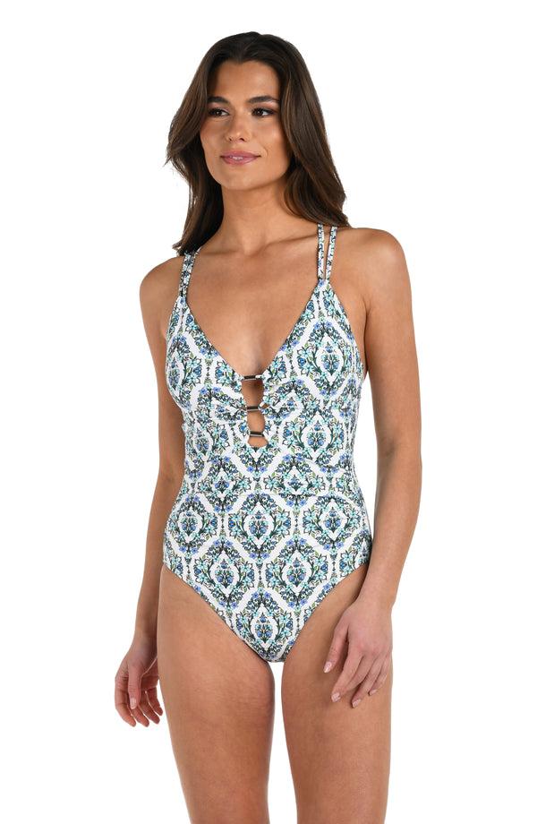 La Blanca Deja-Blue Diamond Underwire Lace Up One Piece