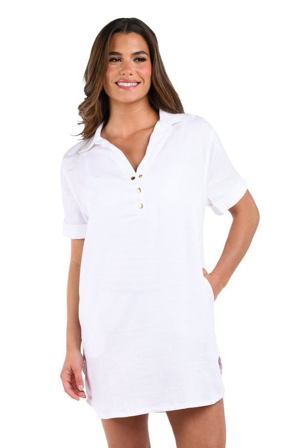 la blanca Delphine Coast Button Up Cover Up Dress - White