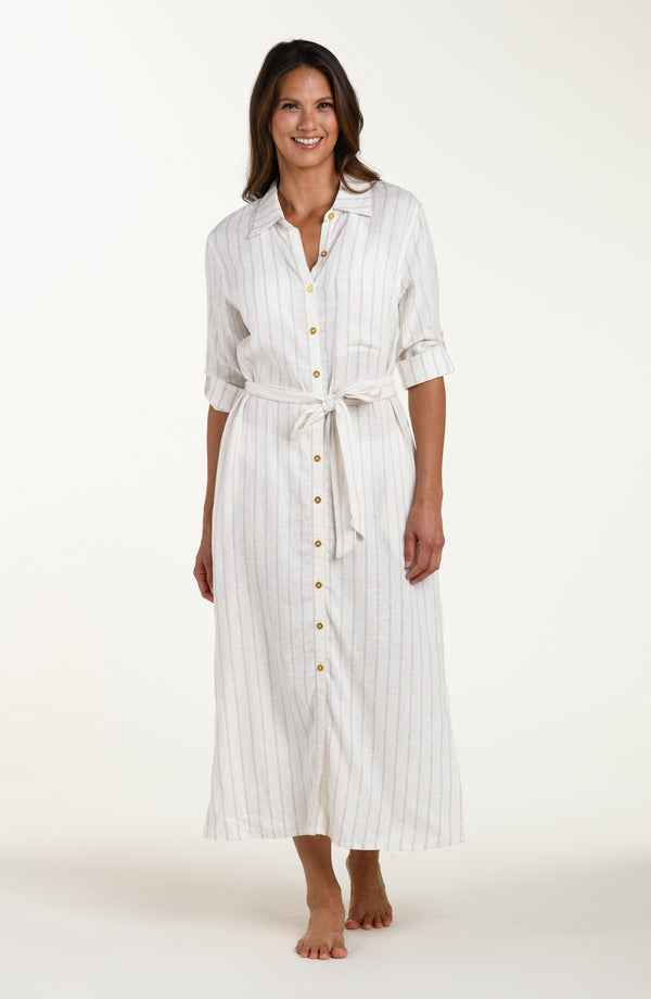 La Blanca Delphine Coast Linen Button Up Shirt Dress