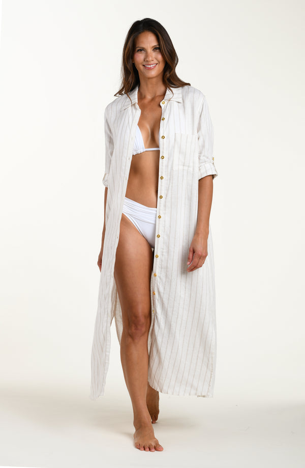 La Blanca Delphine Coast Linen Button Up Shirt Dress