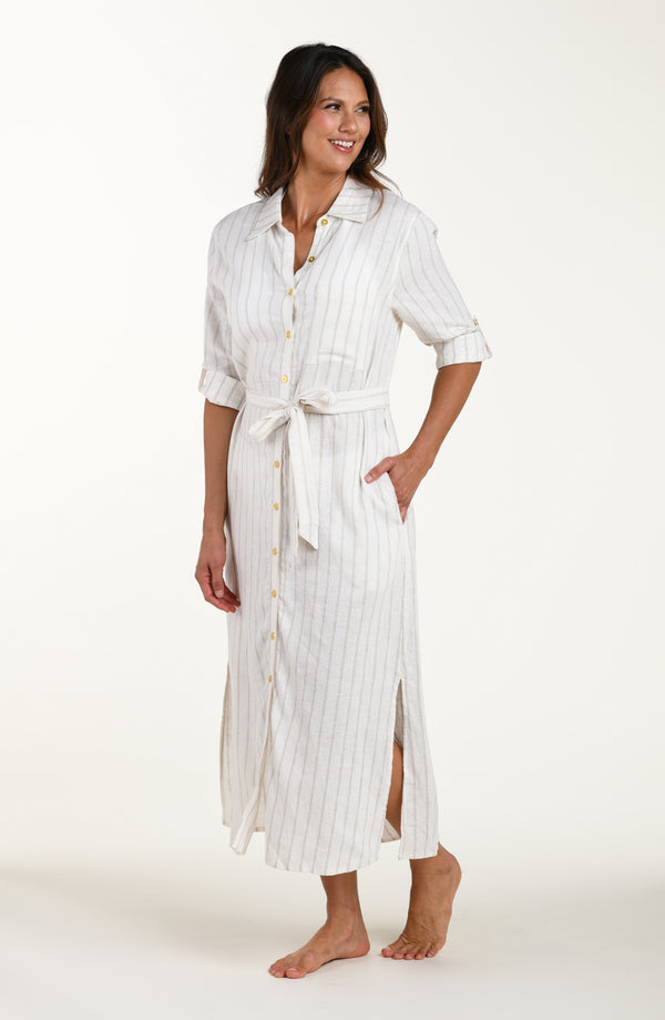 la blanca Delphine Coast Linen Button Up Shirt Dress