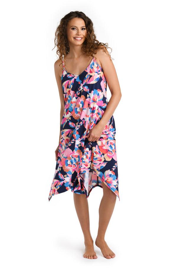La Blanca Denim Bouquet Scarf Hem Dress Cover Up - FINAL SALE