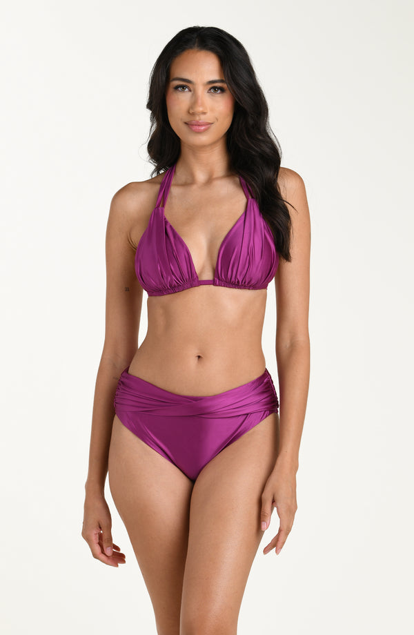 La Blanca Earth Goddess Mid-Waist Twist Front Bottom - Berry