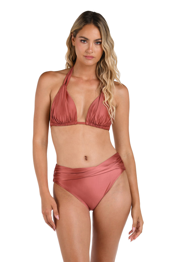 La Blanca Earth Goddess Mid-Waist Twist Front Bottom - Sienna - FINAL SALE