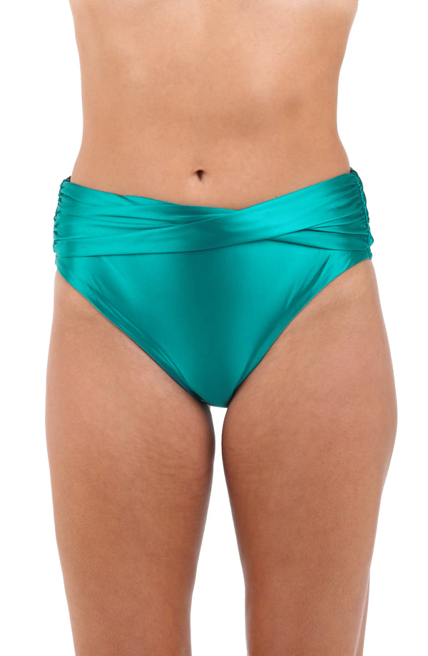 la blanca Earth Goddess Mid-Waist Twist Front Bottom - Teal - FINAL SALE