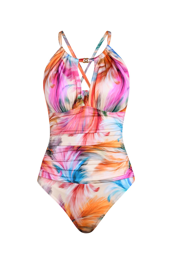 La Blanca Feathered Impressions High Neck Keyhole One Piece