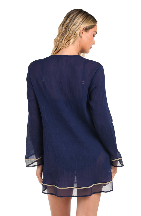 La Blanca Fields Of Gold Lace Up V-Neck Tunic Cover Up - FINAL SALE