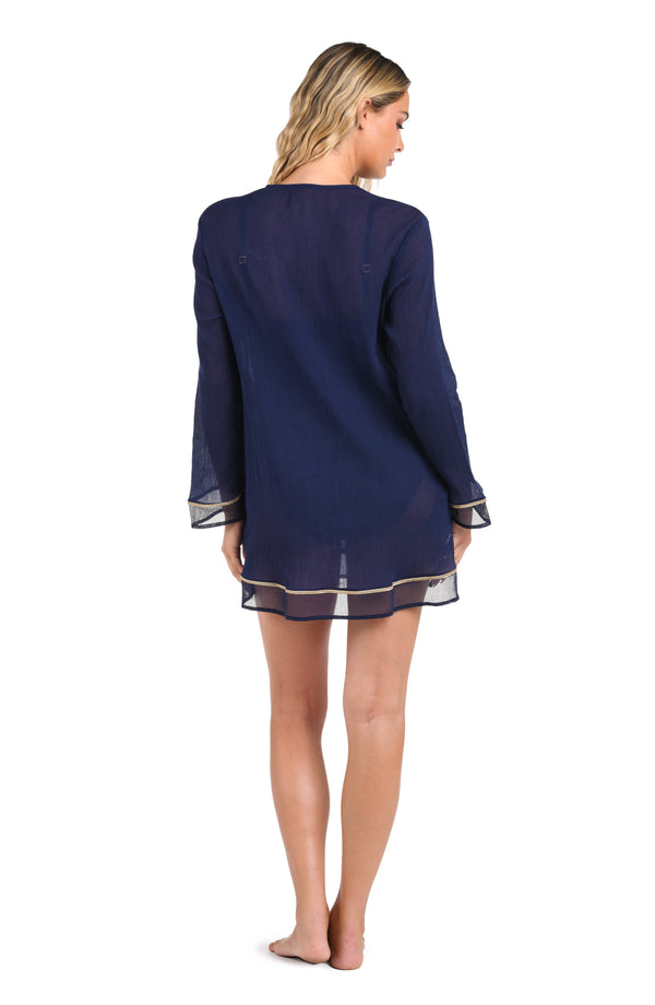 La Blanca Fields Of Gold Lace Up V-Neck Tunic Cover Up - FINAL SALE