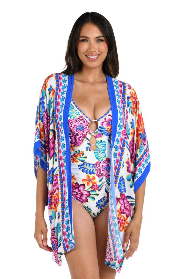 la blanca Flor De Paradiso Kimono Cover Up - FINAL SALE