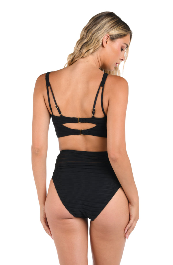 La Blanca Fluid Lines High-Neck Midline Top W/Mesh Details - Black - FINAL SALE