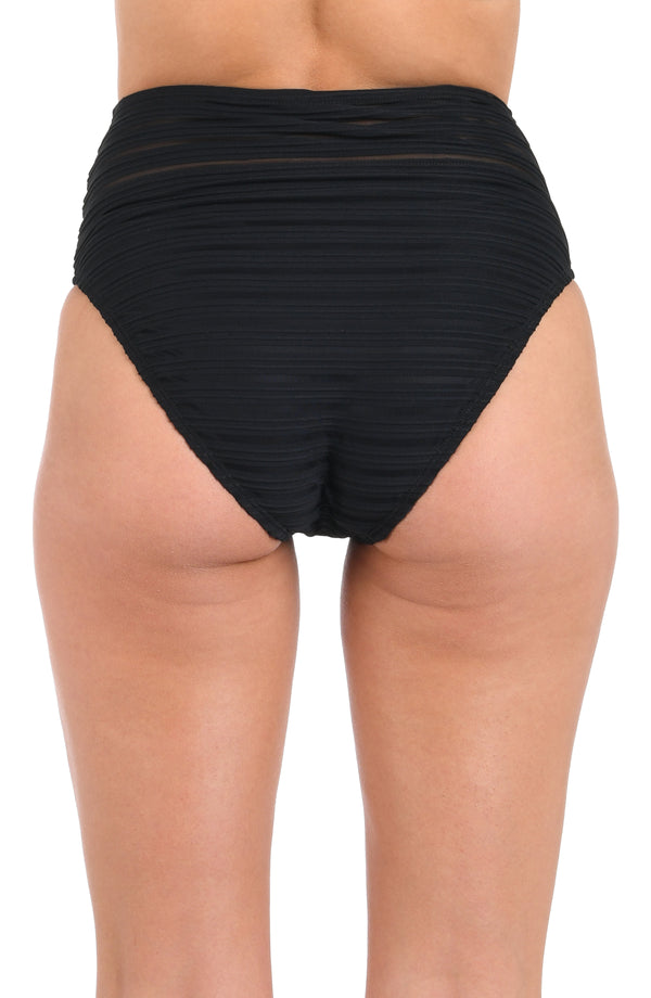 La Blanca Fluid Lines High-Waist Bottom W/ Mesh Detail - Black - FINAL SALE