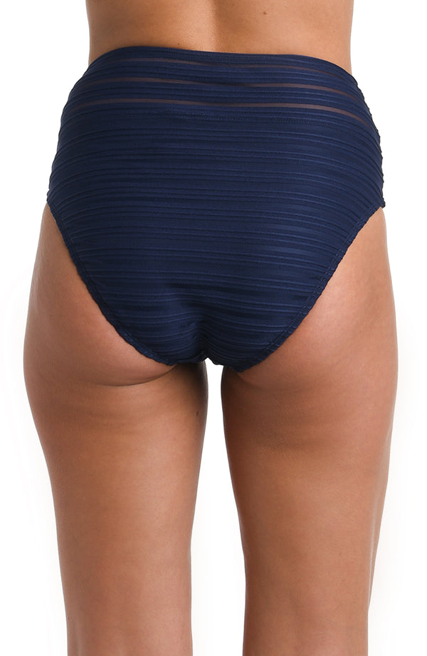 La Blanca Fluid Lines High-Waist Bottom W/ Mesh Detail - Indigo - FINAL SALE