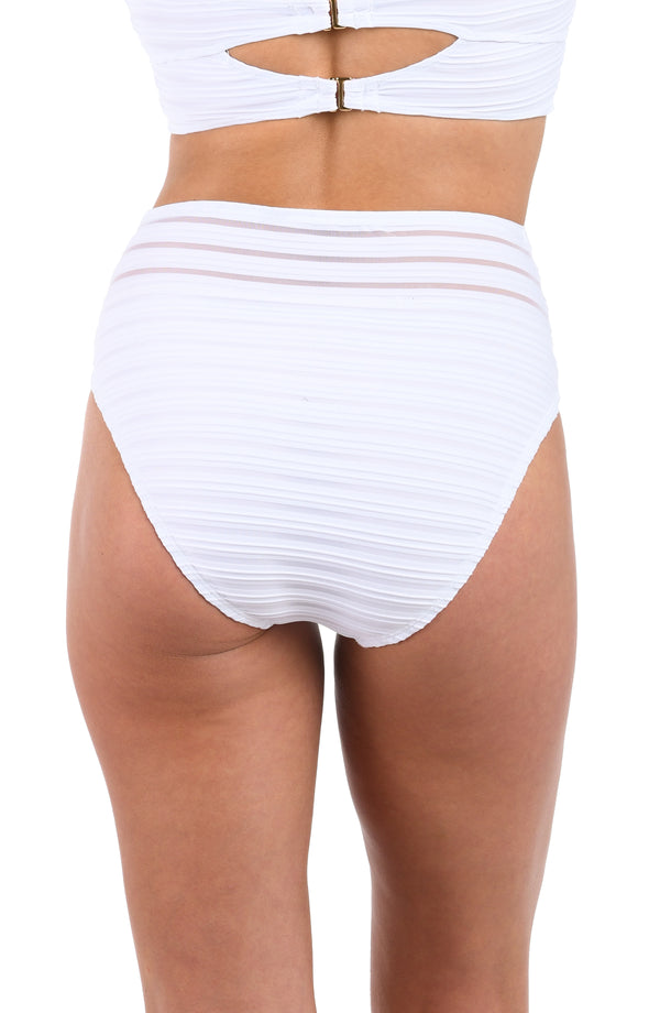 La Blanca Fluid Lines High-Waist Bottom W/ Mesh Detail - White - FINAL SALE