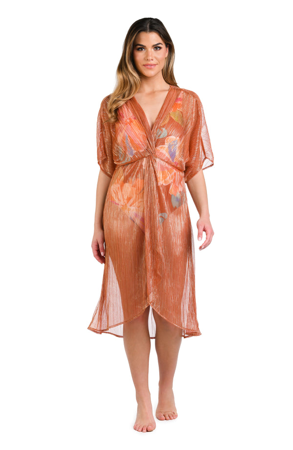 La Blanca Golden Hour Twist Wrap Midi Dress Cover Up - FINAL SALE