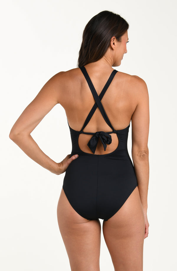 La Blanca Island Goddess High Neck Keyhole One Piece - Black