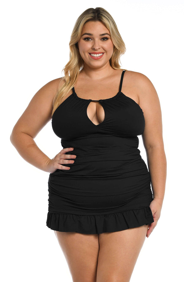 la blanca Island Goddess High Neck Keyhole Tankini Top - Black - FINAL SALE