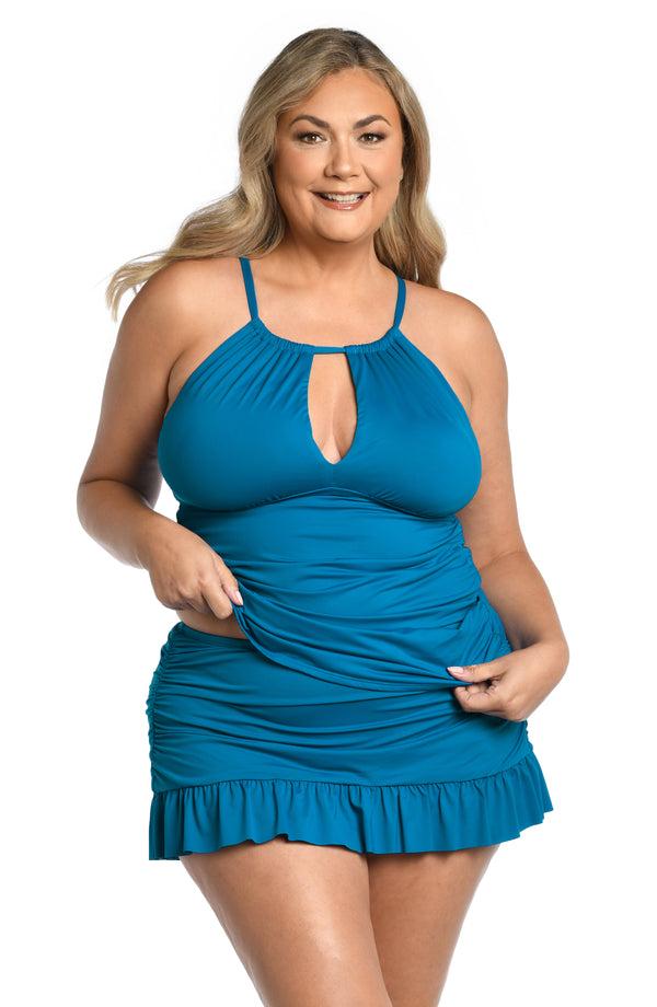 La Blanca Island Goddess High Neck Keyhole Tankini Top - Ocean - FINAL SALE