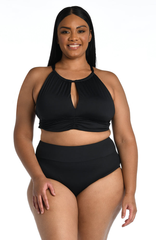La Blanca Island Goddess High Neck Midkini Top - Black - FINAL SALE