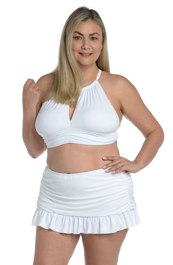 la blanca Island Goddess High Neck Midkini Top - White