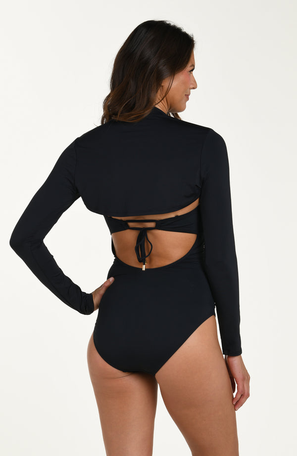 La Blanca Island Goddess Long Sleeve Overlay Top - Black