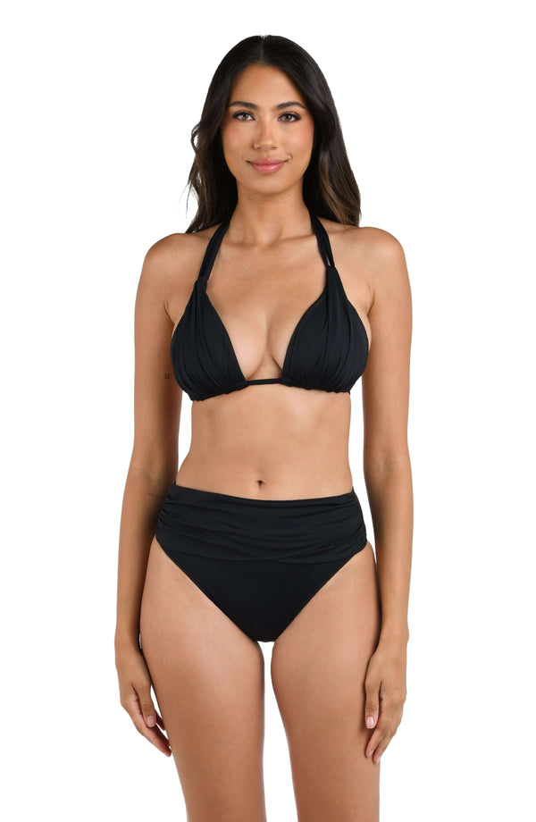 La Blanca Island Goddess Mid-Waist Sash Band Bottom - Black
