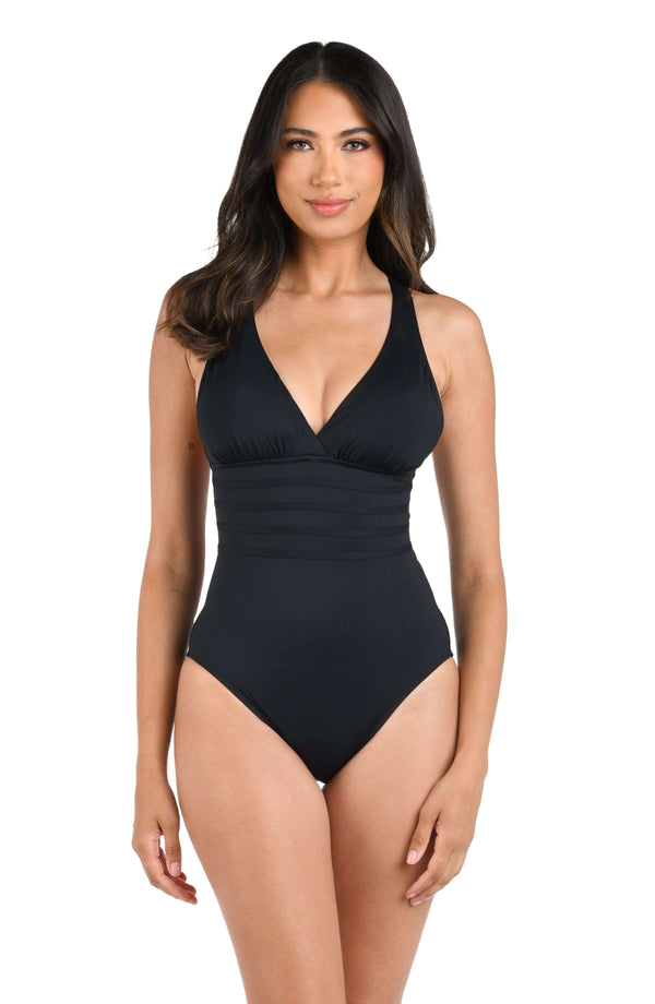 la blanca Island Goddess Multi-Strap Cross-Back One Piece - Black