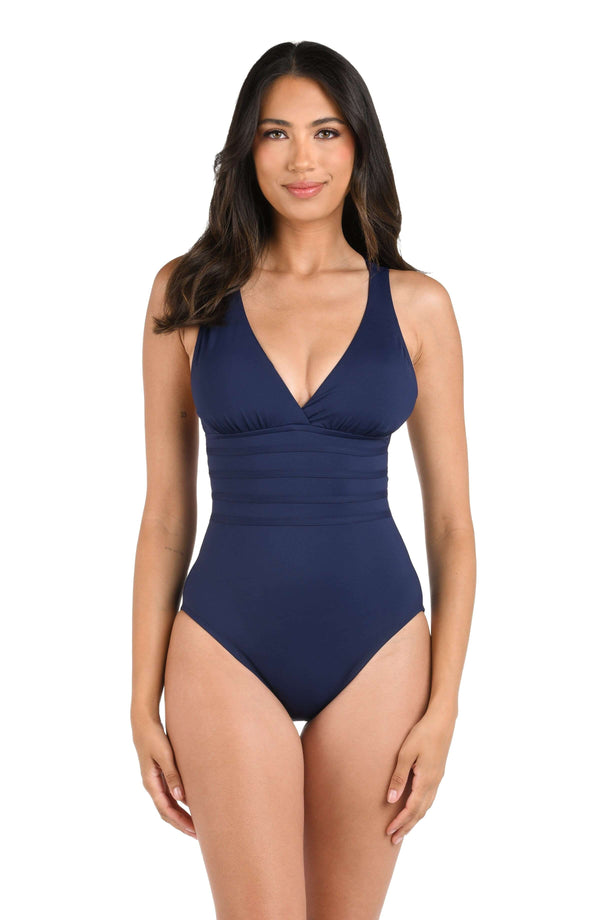 la blanca Island Goddess Multi-Strap Cross-Back One Piece - Indigo