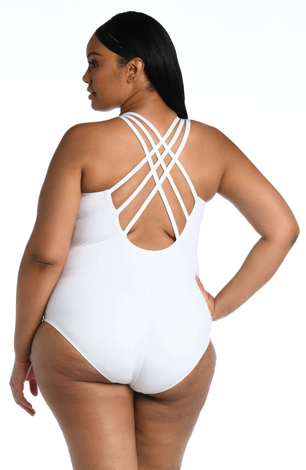 La Blanca Island Goddess Multi-Strap Cross-Back One Piece - White