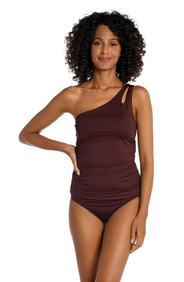 la blanca Island Goddess One Shoulder Keyhole Tankini Top - Java - FINAL SALE