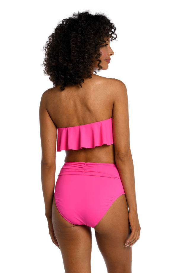 La Blanca Island Goddess Ruffle Bandeau Bra Top - Pop Pink - FINAL SALE