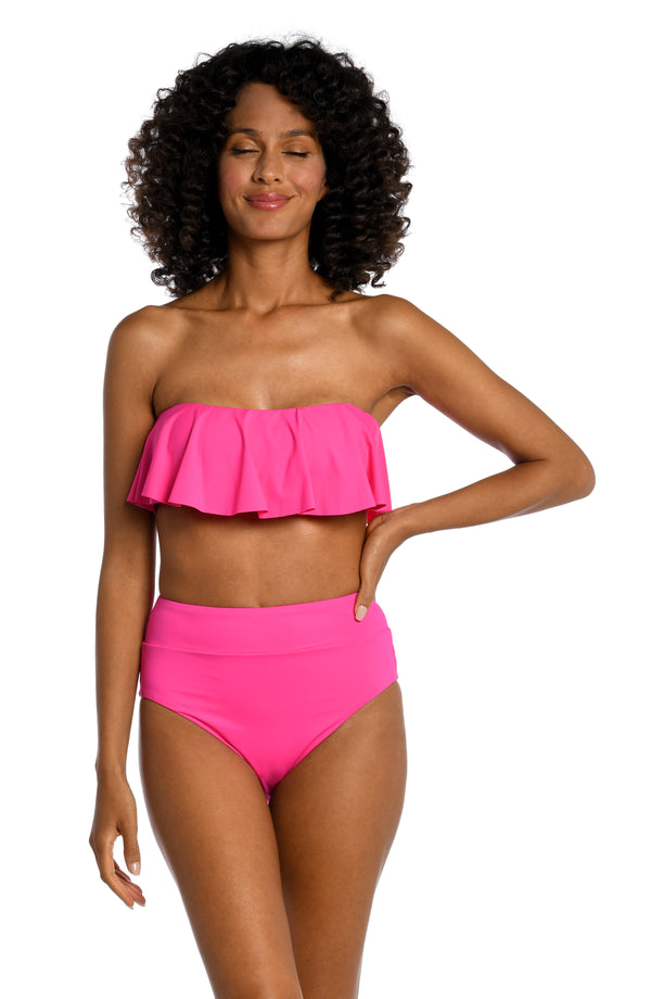 La Blanca Island Goddess Ruffle Bandeau Bra Top - Pop Pink - FINAL SALE