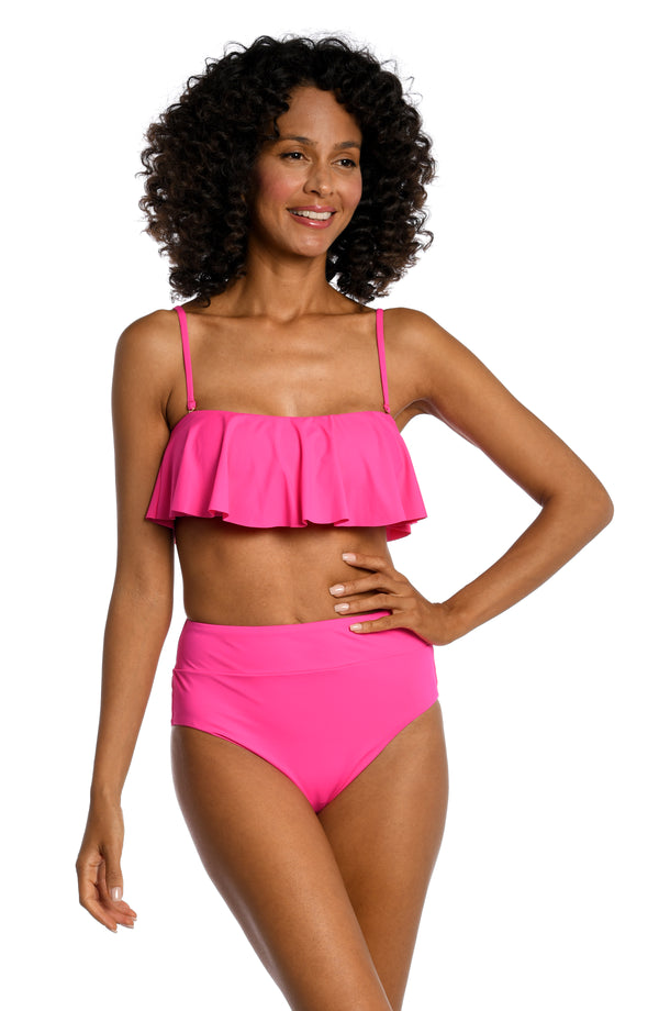 la blanca Island Goddess Ruffle Bandeau Bra Top - Pop Pink - FINAL SALE