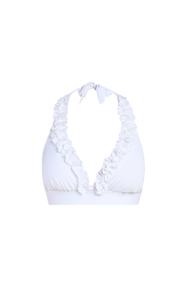 La Blanca Island Goddess Ruffle Banded Halter Top - White