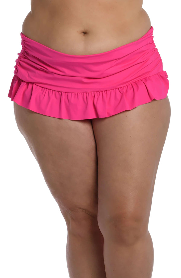 La Blanca Island Goddess Ruffle Skirted Bottom - Pop Pink - FINAL SALE